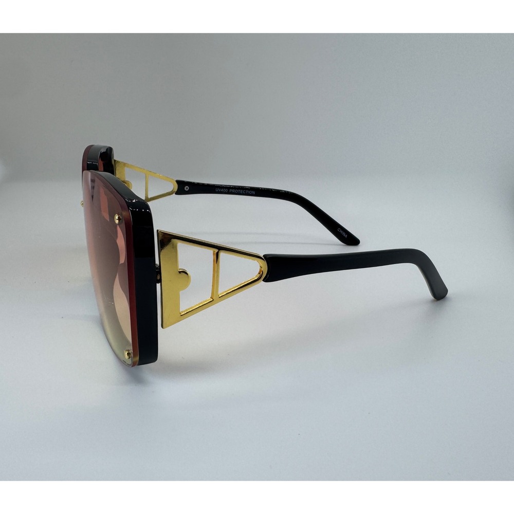 Oversized Square Sunset Gradient Sunglasses Black Gold Geometric Temple - Picture 3 of 4